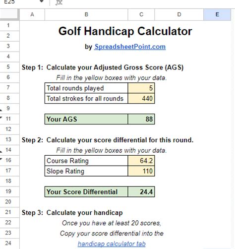 Golf Handicap Calculator Spreadsheet