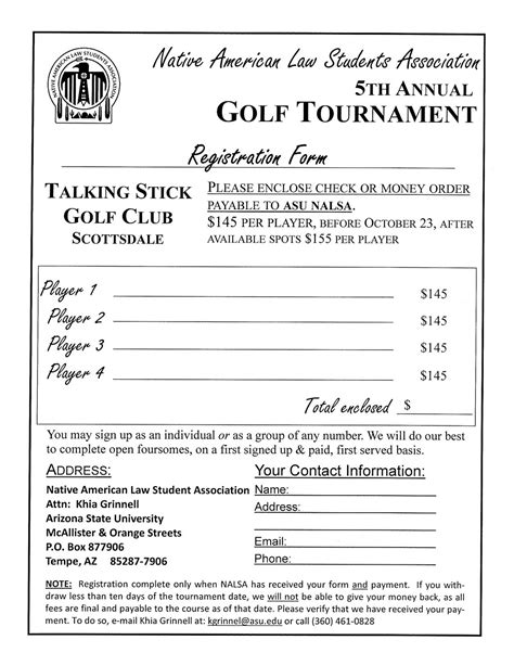 Golf Tournament Registration Form Template