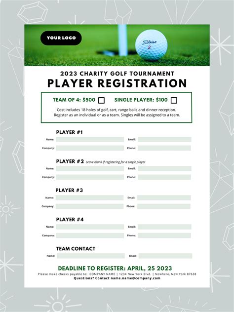 Golf Tournament Registration Form Template Download