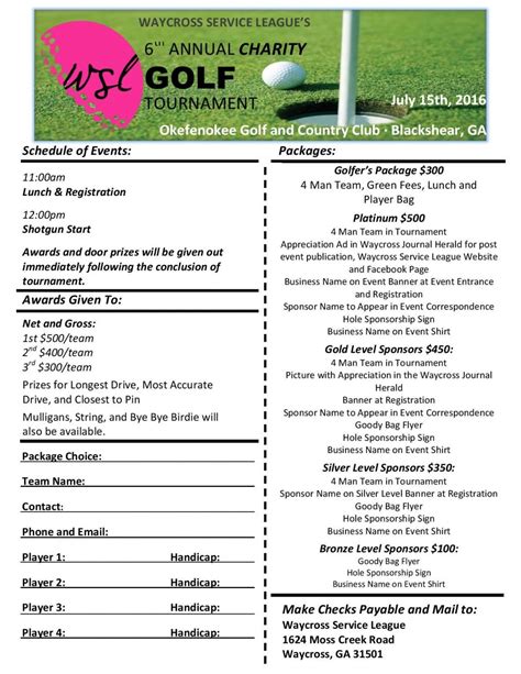 Golf Tournament Template Schedule