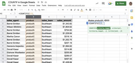 Google Sheets Countifs Example 3