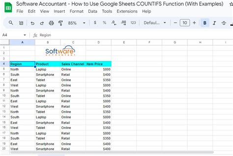 Google Sheets Countifs Example 4