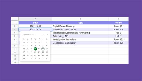 Google Sheets Date Picker Example 1