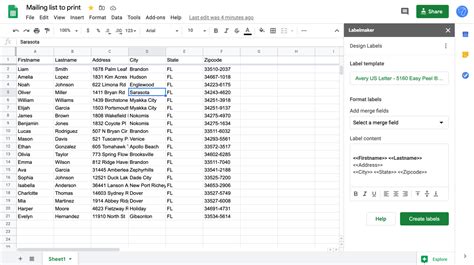 Google Sheets Labels Template for Organization