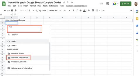 Google Sheets Named Range