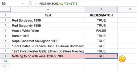 Google Sheets REGEXMATCH Formula