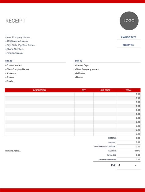 Google Sheets Receipt Template