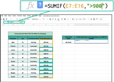 Google Sheets SUM Formula