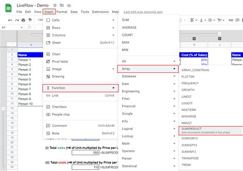 Google Sheets SUMPRODUCT Function