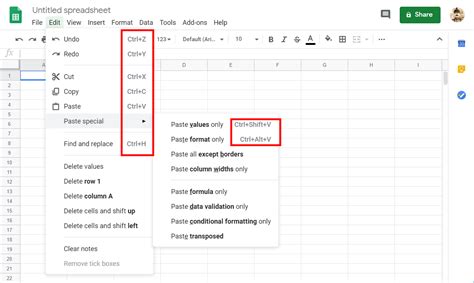 Google Sheets Shortcuts Examples