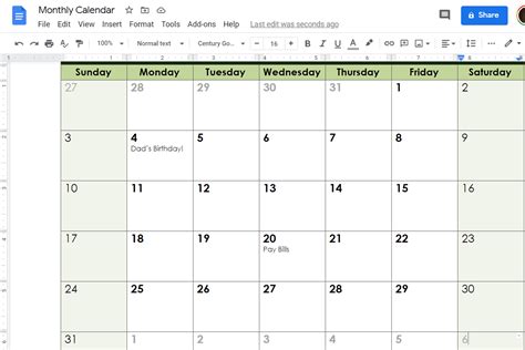 Google Slides Monthly Calendar Template