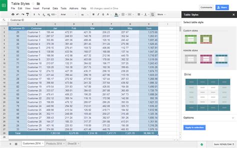 Google Spreadsheet Tables