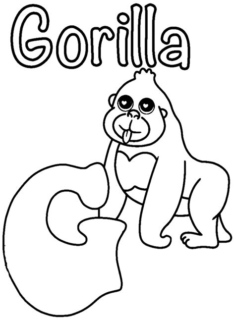 Gorilla letter G coloring page for kids