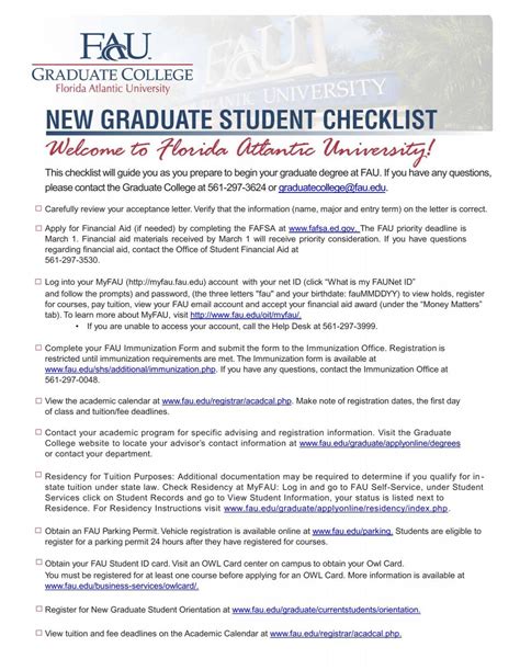 Description of Graduate Student Checklist