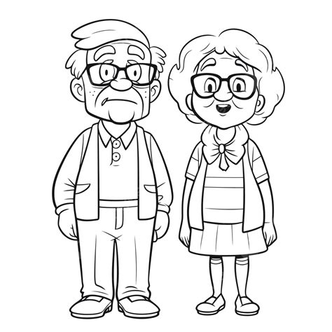 Grandma and Grandpa Hug Coloring Page