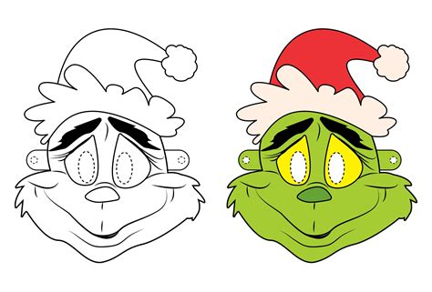 Grinch Mask with Snowflakes Printable Color