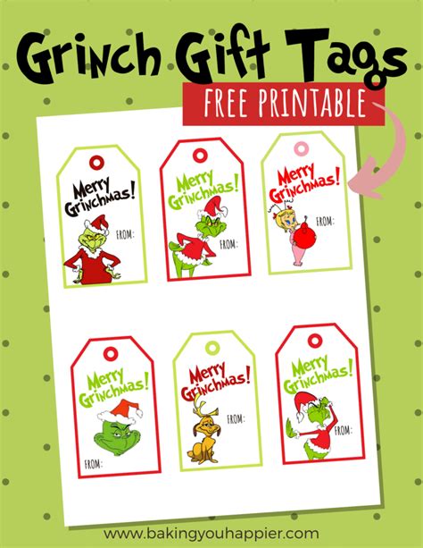 Grinch printable gift tags for holiday gifts