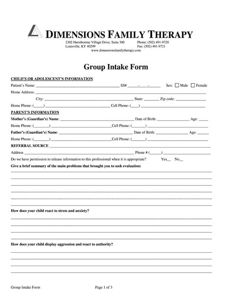 Group Therapy Intake Form