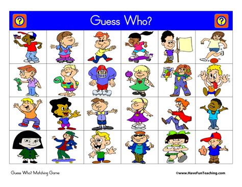 Guess Who Game Printable For Kids