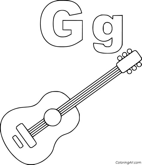 Guitar letter G coloring page for kids