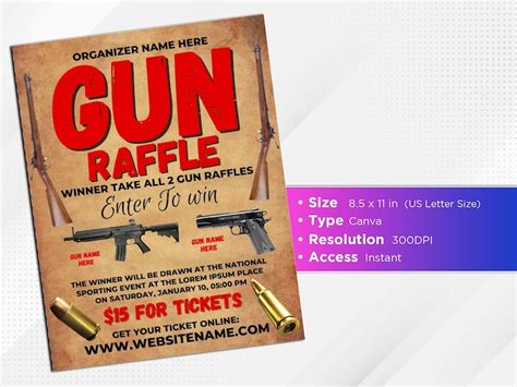 Gun Raffle Ticket Template Canva