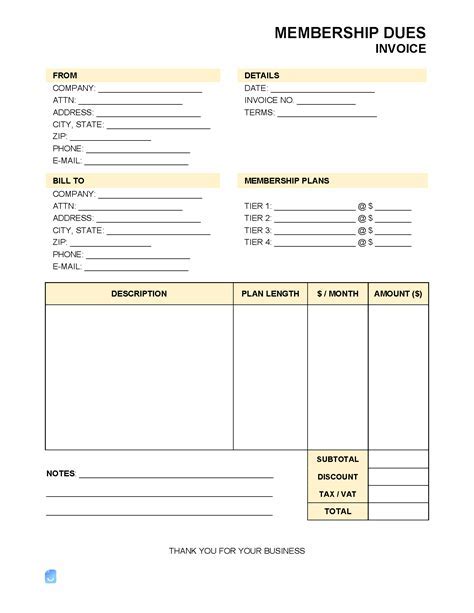 HOA Dues Invoice Template