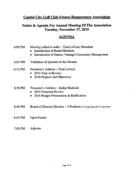 HOA Meeting Agenda Template Example 4