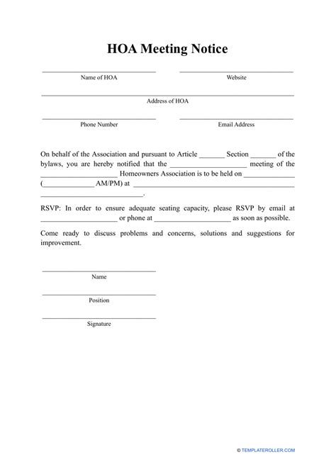 HOA Meeting Notice Letter Template