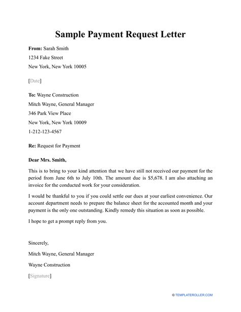 HOA Payment Request Letter Template