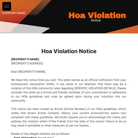 HOA Violation Notice Template