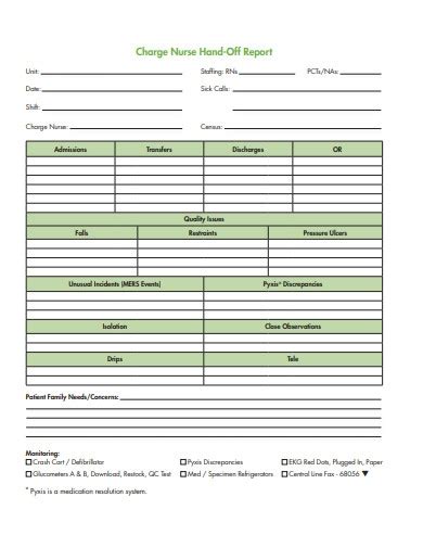 Handoff Report Template Example For Nurses