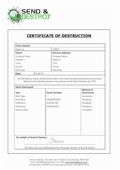 Hard Drive Destruction Certificate for Compliance