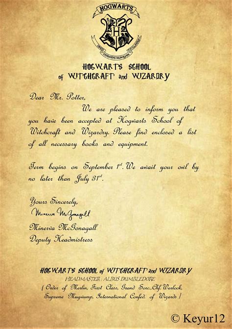 Harry Potter Acceptance Letter Template Example 1