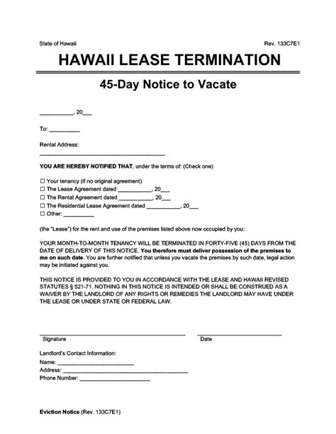 Hawaii 45 Day Eviction Notice Template