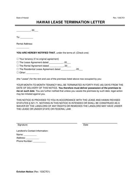 Hawaii 45 Day Notice To Vacate Template Example