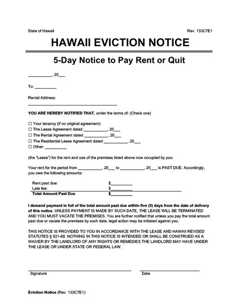 Hawaii Eviction Notice Template