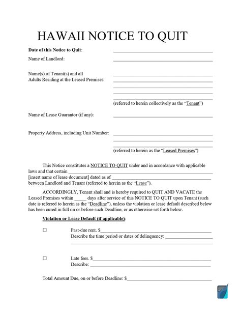 Hawaii Notice To Vacate Form