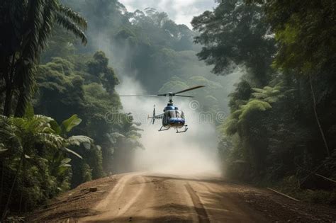 Helicopter landing in dense forest