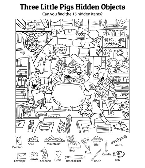 A hidden object printable featuring a whimsical scene