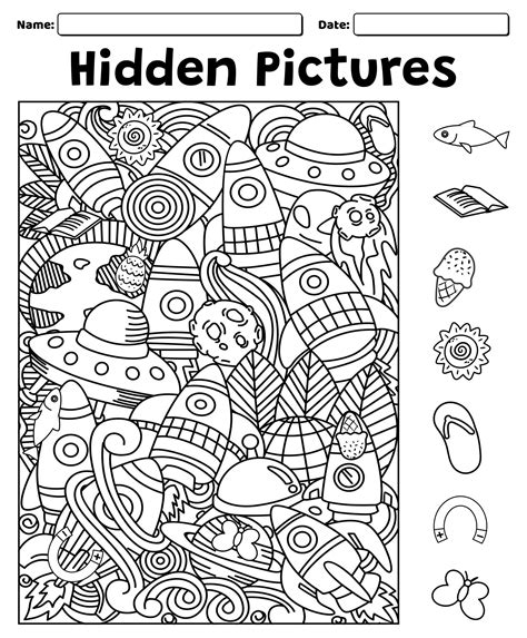 Hidden Objects Worksheets for Kids Colorful