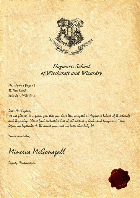 Classic Hogwarts Acceptance Letter