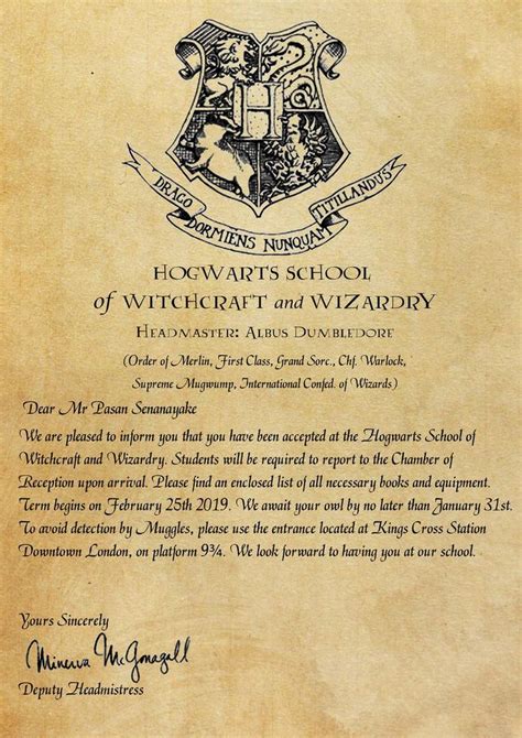 Hogwarts Acceptance Letter Design