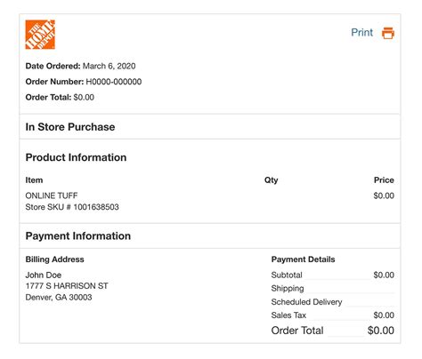 Home Depot Invoice Template Sample