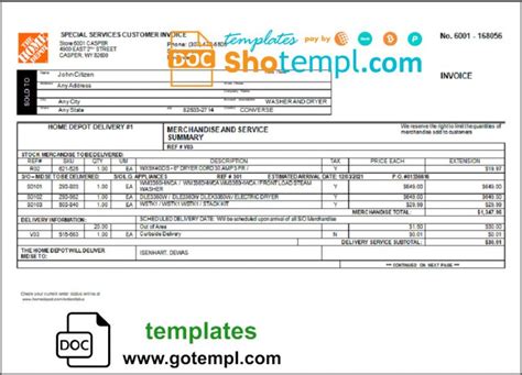 Home Depot Invoice Template in PDF