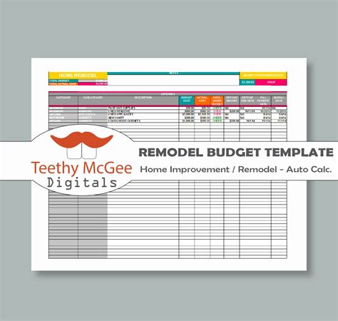 Home improvement expense tracking using a receipt template