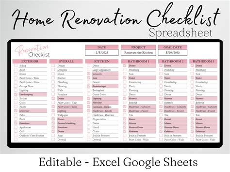 Home Renovation Checklist Templates Example 5