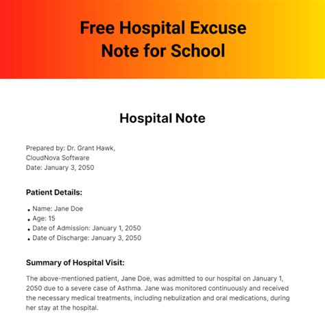 Hospital Excuse Template