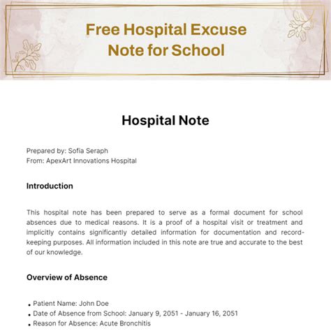 Hospital Excuse Templates