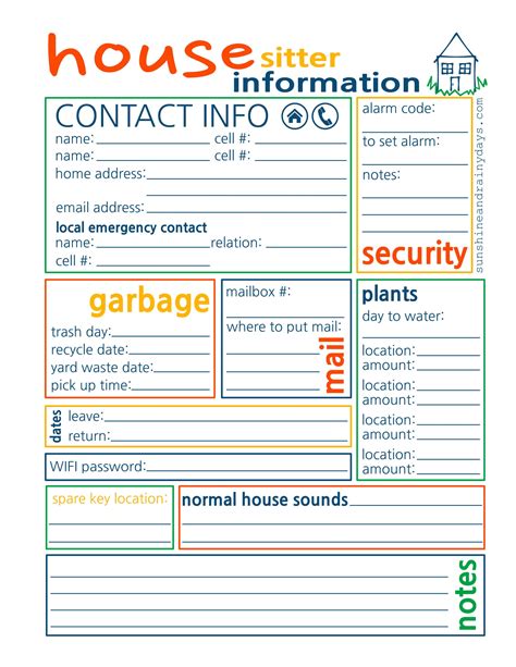 House Sitting Checklist Template