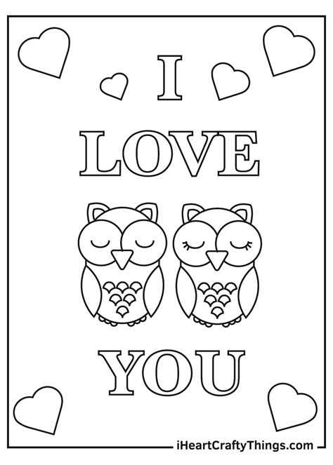 A coloring page featuring love birds perched on a branch with the words I Love You written above it